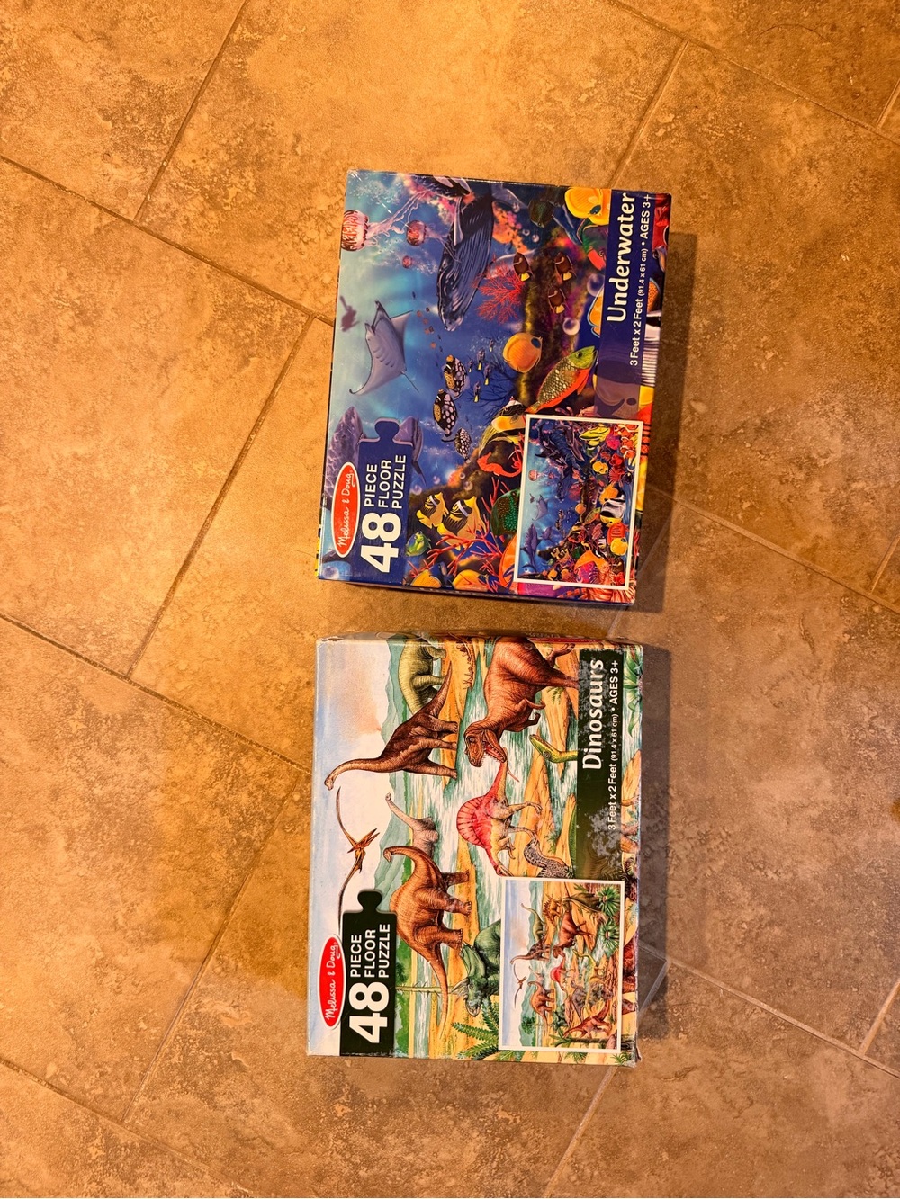 Melissa & Doug Floor Puzzles - Underwater & Dinosaurs - Blue, Green, Orange